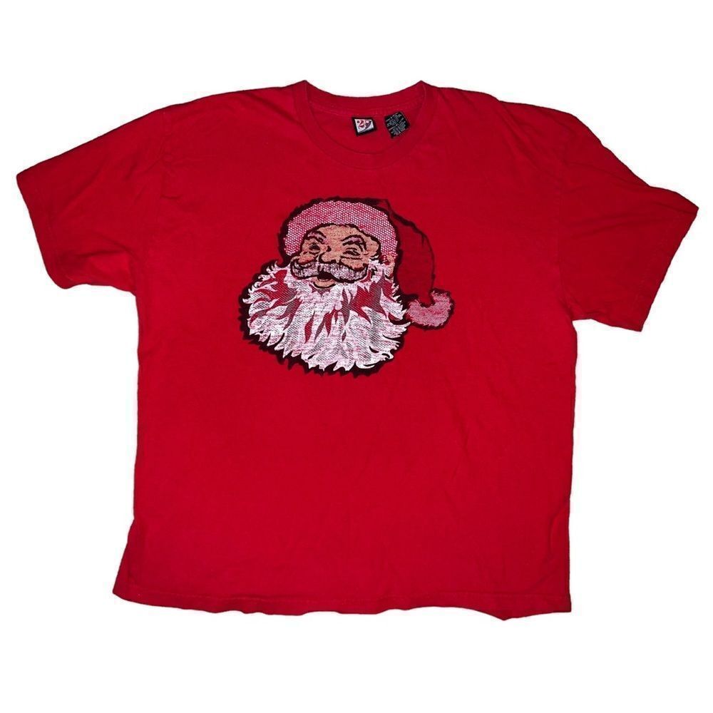 December 25th Men's Red Santa Claus Christmas T-Shirt Extra Large EUC